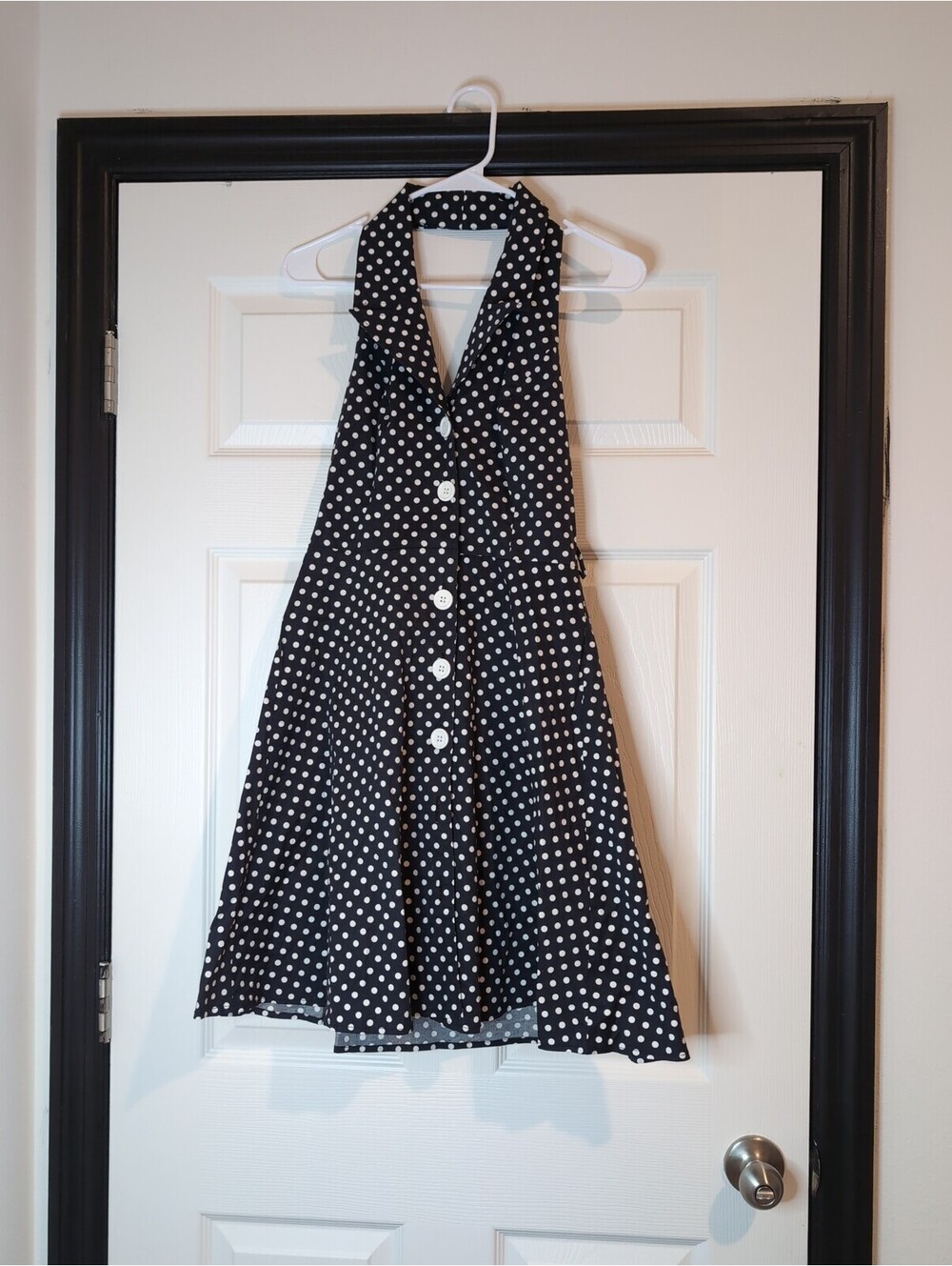 Size 5 black and white polka dot pin up halter dress